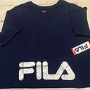 FILA Women’s Shirt Cropped Tee Boyfriend Boxy Fit 1X Navy Blue Silver Foil Logo Photo 0