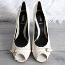 Fendi  Ivory Perforated Leather Buckle Peep Toe Wooden High Heels Photo 3