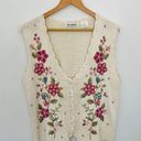 Vintage Floral Sweater Vest Alyssa Brooke Embroidered White Pink Flowers Cotton Size M Photo 1