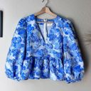 Tuckernuck  NEW Hyacinth House Blouse Blue Jacquard Puff Sleeve Eleanor Top Sz S Photo 1