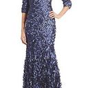 Petal Theia Slate Blue  Appliqué boat neck Long sleeve floor Length Formal gown 6 Photo 0