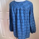 Style & Co  Quarter Button Plaid Print Denim Blouse Photo 3