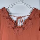 Free People  Burnt Orange Flowy Sleeves Flowy Blouse Embroidered V-Neck Small EUC Photo 2