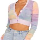 Tic Toc  Cropped V-Neck Color Block Cardigan Purple Blue Size Small NWT Photo 0