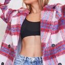 Forever 21 Red White Blue Plaid Double-Breasted Coat Jacket Photo 3