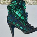 Charlotte Russe  Shauna Bling Bling Green/Blue Sequin Peep Toe Boot/Booties SZ 7 Photo 6