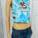 American Vintage VINTAGE 90s Pro West SMALL Redondo Beach Pirate Skull Blue Tie Dye Crop Top Photo 0