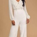 Lulus Lulu’s jumpsuit Clareese White Swiss dot ruffled long sleeve jumpsuit Medium NWT Photo 0