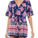 Trixxi  Blue Multicolor Womens Juniors Surplice Printed Romper, Small Photo 2