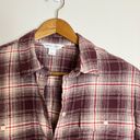 Old Navy  NWT Maroon White Plaid Loose Flannel Boyfriend Shirt Photo 4