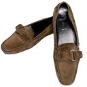 Prada  Women’s 38.5 8.5 Light Brown Suede Whipstitch Trim Slip On Driving Loafers Photo 3