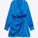 ZARA Dress blue long sleeve draped wrapped mini party cocktail wedding Photo 4