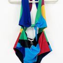 Mara Hoffman  Wisteria Maddy Colorblock One Piece Halter Plunge Swimsuit XXL Photo 2