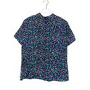 Vintage Blue 1980s  Purple Floral Blouse Casual Blouse Medium Retro Photo 3