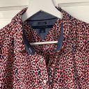 Tommy Hilfiger  Women’s July 4th Preppy Red Blue Roll-sleeve Button Blouse Sz L Photo 1