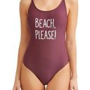 No Boundaries  One Piece Swimsuit Berry Purple XL 15-17 “Beach Please” Phrase Photo 0