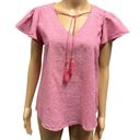 Harvé Benard Harve Benard Washable Linen Cotton Pink Tassel Short Sleeve Blouse Top Women’s S Photo 1