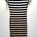 RD Style NEW  Navy & Beige Striped Open Back Cap Sleeve Fitted Maxi Dress Small Photo 3