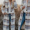 NWT Plaid Long Length Pea Coat Jacket Flannel Preppy Classic Retro Gray Cream XS Photo 1