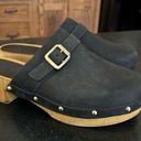 Vintage 8 by Zoox Y2K Black Leather Look Wooden Clogs Brass Studs | size 8.5 Photo 0