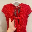 Bardot  x Revolve Red and White Polka Dot Ruffle Mini Faux Wrap Dress Tie Back Photo 9