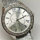 FMD women’s watch silver tone rhinestones Quartz analog 38mm leather band runnin Photo 1