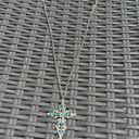 Vintage Y2K Victorian Roma Faux Turquoise Petite Point Cross Necklace Photo 2