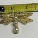 Monet Signed  Costume Brooch Pin - Gold Tone Faux Pearl Dragonfly Insect Photo 6