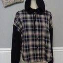 Dance & Marvel  women's L Flannel Cropped Hooded Button-down Star studded top Photo 0