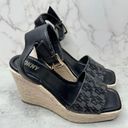 DKNY  Sandals Womens Size 5 Black Ankle Strap Espadrille Open Toe Wedges New Photo 2