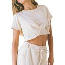 Sabo Skirt  Riz Twist Front Top Short Sleeve Shirt in Cream Terry Size Medium Photo 0