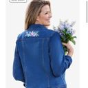 Woman Within Medium Stonewash  Embroidered Floral Jean Jacket Plus Size 16W Photo 3