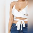 NEW Pretty in Satin Sexy White Front Wrap Tie Crop Top Size L Photo 3