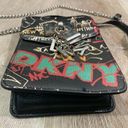 DKNY  Elissa Graffiti Leather Crossbody Bag Black Silver Chain NYC Theme Lock Photo 4