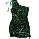 Lucy in the Sky Oliviara One Shoulder Sequin Mini Dress Green Large L Photo 3