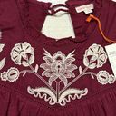 Knox Rose  Boho Babydoll Embroidered Top 1X Cosmic Wine Shirt Flutter Cap Sleeve Photo 1