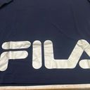 FILA Women’s Shirt Cropped Tee Boyfriend Boxy Fit 1X Navy Blue Silver Foil Logo Photo 1