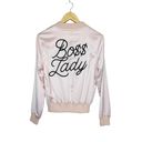 Mistress Rocks  Boss Lady Pink Satin Bomber Jacket Size Small Photo 9