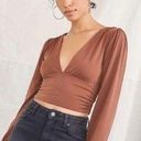 Forever 21  Long-Sleeve Plunging Crop Top - Brown size large Photo 0