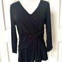 Nic+Zoe  black ruched long sleeved V neck top Photo 0