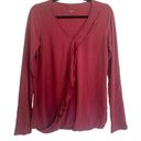 Garnet Hill  cotton wine collared ruffle blouse large Photo 0