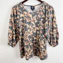 Bobeau  Nordstrom Animal Print Babydoll 3/4 Sleeves Blouse Size XS NEW Gray/Tan Photo 0