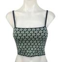 MNG Green Black Floral Square Neck Spaghetti Strap Cropped Tank Top Size XS Photo 0