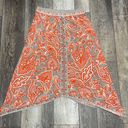 INC International Concepts Shark Bite Paisley Hem MIDI Skirt Orange Gray Size L Photo 0