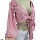 Zaful  Womens Small Pink Tie Front Long Sleeve Cropped Top New NWT Beach Travel Photo 1