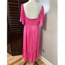 Nsr Womens Dress Pink Smocked Midi Sweetheart Neck Short Flutter Sleeve XL New Photo 3