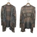 BKE  Patchwork Blues Women’s Multicolor Fringe Sweater Cardigan size Large Photo 1