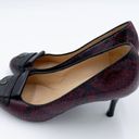 Longchamp  Women's Burgundy Red Snakeskin Embossed Logo High Heels Pumps 37 Photo 6