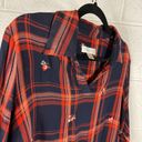 cj banks Womens Plaid Embroidered Long Sleeve Shirt Plus Size X or 14W Navy Red Photo 4