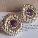 David Yurman  Amethyst Cable Earrings in Sterling Silver & 14 K Gold Photo 0